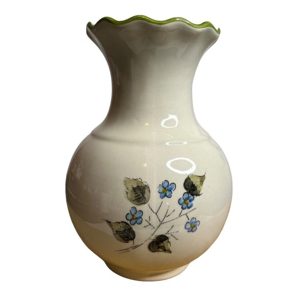 Vintage Weiss‎ Hand Painted Floral Made In Brazil Green Trim 7" Vase FLAWS - Picture 2 of 10